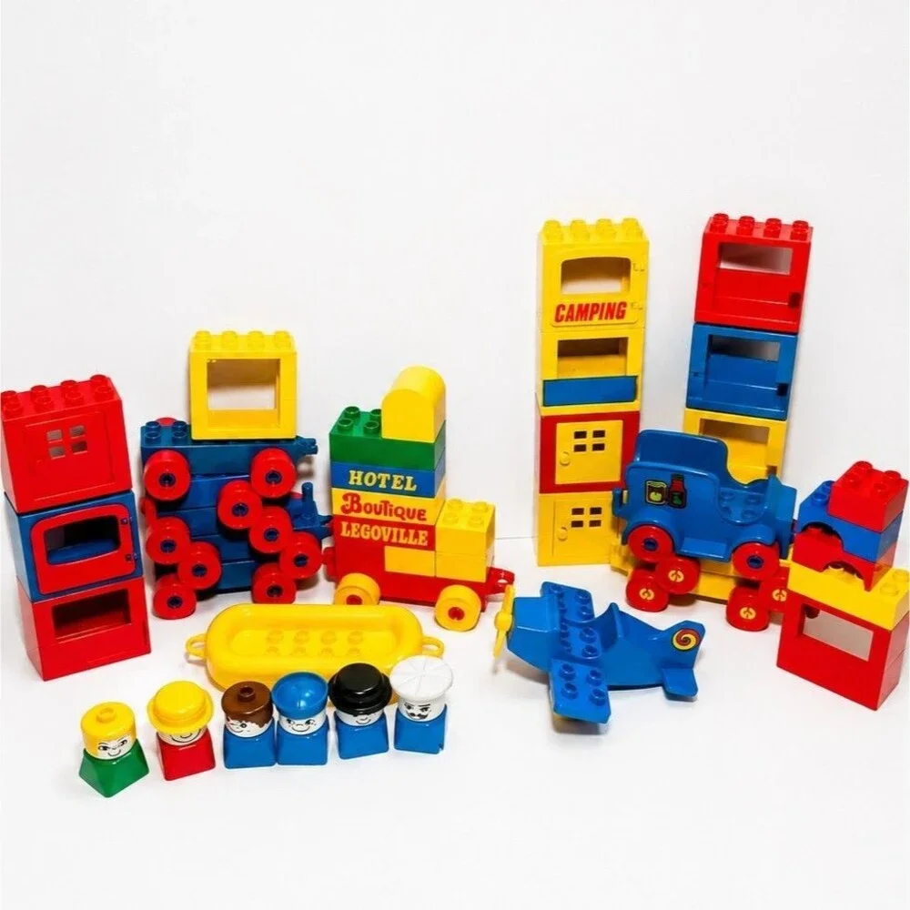 Vintage Duplo Legoville Lego Hotel Boutique  Camping Lot Cars Airplane Boat 43pc